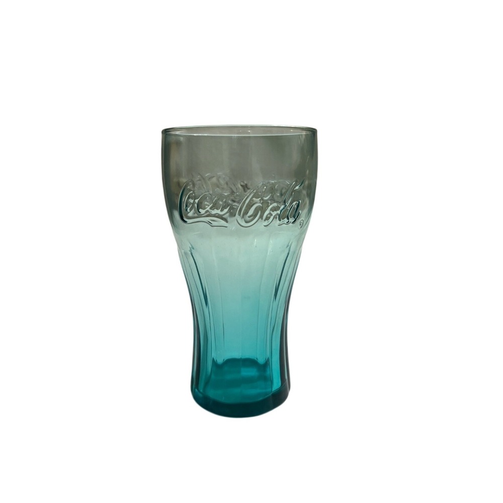 Coca Cola Glass Teal Blue Embossed‎ Logo Tapered Tumbler Drinkware